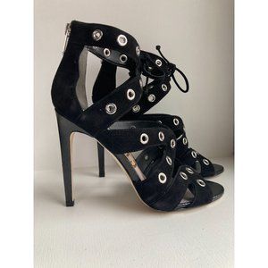 Sam Edelman Black Suede Grommet Gladiator 4 Inch Heels 8M